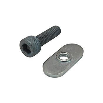 Bolt Assembly: M6 x 20.00mm Blue SHCS with Slide-In Economy T-Nut - Centered Thread - Bright Zinc (3035)