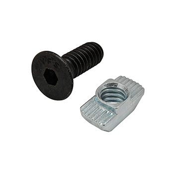 Bolt Assembly: 1/4-20 x 0.750" Black FHSCS with Standard Drop-In T-Nut - Bright Zinc (3407)