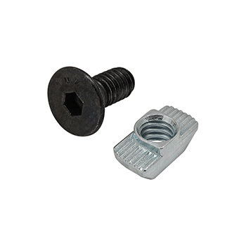 Bolt Assembly: 1/4-20 x 0.625" Black FHSCS with Standard Drop-In T-Nut - Bright Zinc (3409)