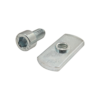 Bolt Assembly: M6 x 12.00mm Bright SHCS with Slide-In Economy T-Nut - Centered Thread - Bright Zinc (3831)