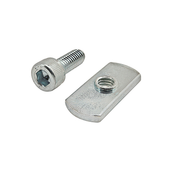 Bolt Assembly: M6 x 16.00mm Bright SHCS with Slide-In Economy T-Nut - Centered Thread - Bright Zinc (3835)