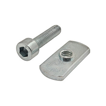 Bolt Assembly: M6 x 25.00mm Bright SHCS and Slide-In Economy T-Nut - Centered Thread - Bright Zinc (3841)