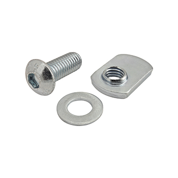 Bolt Assembly: M8 x 20.00mm Bright BHSCS with Washer and Slide-In Economy T-Nut - Offset Thread - Bright Zinc (3870)