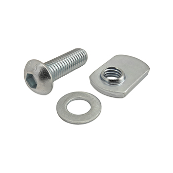 Bolt Assembly: M8 x 25.00mm Bright BHSCS with Washer and Slide-In Economy T-Nut - Offset Thread - Bright Zinc (3877)