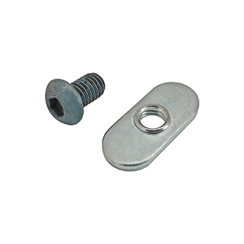 Bolt Assembly: M6 x 10.00mm Blue BHSCS with Slide-In Economy T-Nut - Centered Thread - Bright Zinc (75-3404)