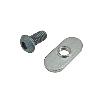 Bolt Assembly: M6 x 12.00mm Blue BHSCS with Slide-In Economy T-Nut - Centered Thread - Bright Zinc (75-3405)