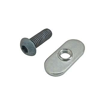 Bolt Assembly: M6 x 16.00mm Blue BHSCS with Slide-In Economy T-Nut - Centered Thread - Bright Zinc (75-3406)