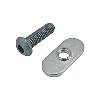 Bolt Assembly: M6 x 20.00mm Blue BHSCS with Slide-In Economy T-Nut - Centered Thread - Bright Zinc (75-3407)