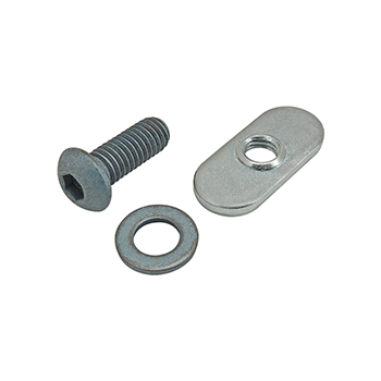 Bolt Assembly: M6 x 16.00mm Blue BHSCS with Washer and Slide-In Economy T-Nut - Centered Thread - Bright Zinc (75-3409)