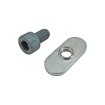 Bolt Assembly: M6 x 10.00mm Blue SHCS with Slide-In Economy T-Nut - Centered Thread - Bright Zinc (75-3411)