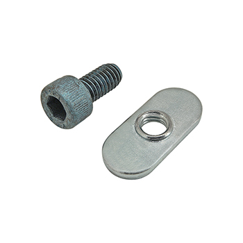 Bolt Assembly: M6 x 12.00mm Blue SHCS with Slide-In Economy T-Nut - Centered Thread - Bright Zinc (75-3412)