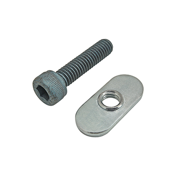 Bolt Assembly: M6 x 25.00mm Blue SHCS with Slide-In Economy T-Nut - Centered Thread - Bright Zinc (75-3415)