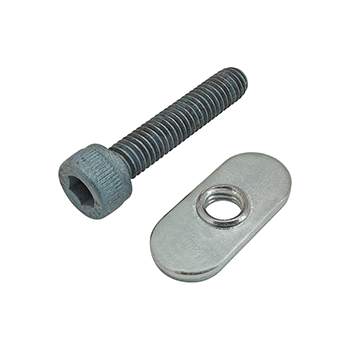 Bolt Assembly: M6 x 30.00mm Blue SHCS with Slide-In Economy T-Nut - Centered Thread - Bright Zinc (75-3416)