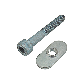 Bolt Assembly: M6 x 40.00mm Blue SHCS with Slide-In Economy T-Nut - Centered Thread - Bright Zinc (75-3418)