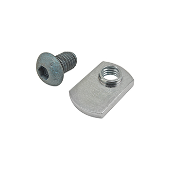 Bolt Assembly: M8 x 12.00mm Blue BHSCS with Slide-In Economy T-Nut - Offset Thread - Bright Zinc (75-3421)