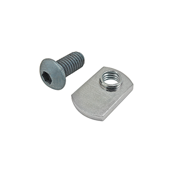 Bolt Assembly: M8 x 16.00mm Blue BHSCS with Slide-In Economy T-Nut - Offset Thread - Bright Zinc (75-3422)