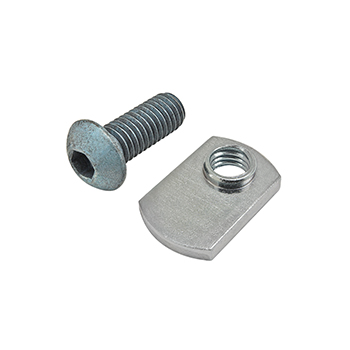 Bolt Assembly: M8 x 20.00mm Blue BHSCS with Slide-In Economy T-Nut - Offset Thread - Bright Zinc (75-3423)