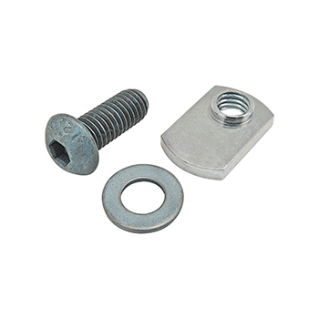 Bolt Assembly: M8 x 20.00mm Blue BHSCS with Washer and Slide-In Economy T-Nut - Offset Thread - Bright Zinc (75-3426)