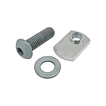 Bolt Assembly: M8 x 25.00mm Blue BHSCS with Washer and Slide-In Economy T-Nut - Offset Thread - Bright Zinc (75-3427)