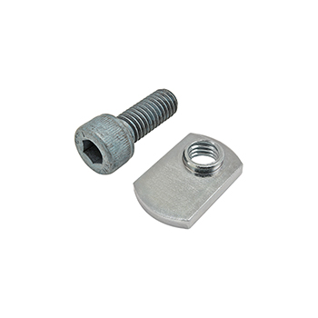 Bolt Assembly: M8 x 20.00mm Blue SHCS with Slide-In Economy T-Nut - Offset Thread - Bright Zinc (75-3430)