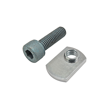 Bolt Assembly: M8 x 25.00mm Blue SHCS with Slide-In Economy T-Nut - Offset Thread - Bright Zinc (75-3431)