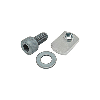 Bolt Assembly: M8 x 16.00mm Blue SHCS with Washer and Slide-In Economy T-Nut - Offset Thread - Bright Zinc (75-3432)