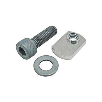 Bolt Assembly: M8 x 25.00mm Blue SHCS with Washer and Slide-In Economy T-Nut - Offset Thread - Bright Zinc (75-3434)