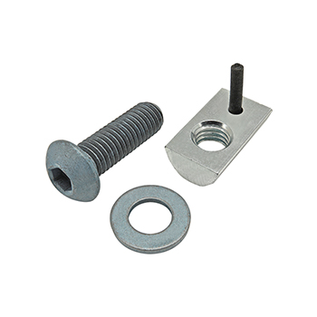 Bolt Assembly: M8 x 25.00mm Blue BHSCS with Washer and Roll-In T-Nut with Flex Handle - Bright Zinc (75-3458)