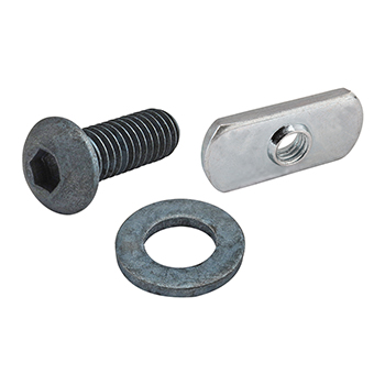 Bolt Assembly: M6 x 16.00mm Blue BHSCS with Washer and Slide-In Economy T-Nut - Centered Thread - Bright Zinc (75-3480)