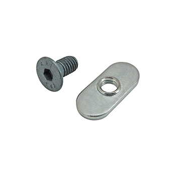 Bolt Assembly: M6 x 12.00mm Blue FHSCS with Slide-In Economy T-Nut - Centered Thread - Bright Zinc (75-3507)