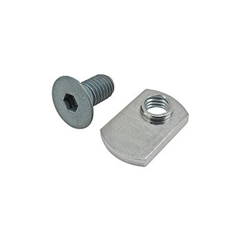 Bolt Assembly: M8 x 16.00mm Blue FHSCS with Slide-In Economy T-Nut - Offset Thread - Bright Zinc (75-3508)