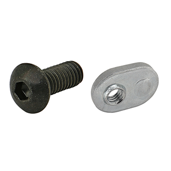 Bolt Assembly: M4 x 10.00mm Black BHSCS with Slide-In Economy T-Nut - Offset Thread - Bright Zinc (75-3537)