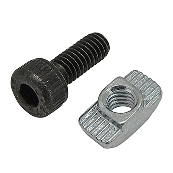 Bolt Assembly: M4 x 10mm Black SHCS with M4 Standard Drop-In T-Nut - Bright Zinc (75-3556)