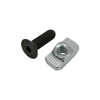 Bolt Assembly: M5 x 16.00mm Black FHSCS with Standard Drop-In T-Nut - Bright Zinc (75-3575)