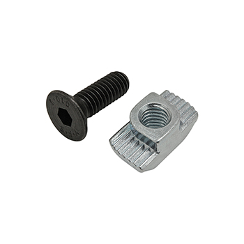 Bolt Assembly: M6 x 18.00mm Black FHSCS with Standard Drop-In T-Nut - Bright Zinc (75-3587)