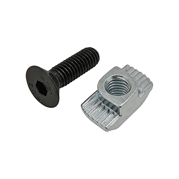 Bolt Assembly: M6 x 20.00mm Black FHSCS with Standard Drop-In T-Nut - Bright Zinc (75-3588)