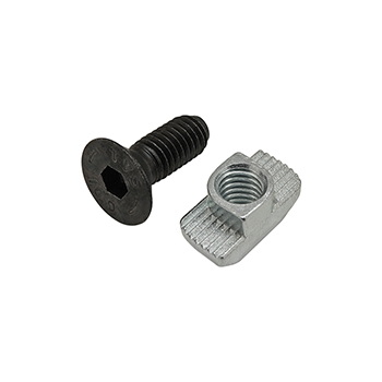 Bolt Assembly: M6 x 16.00mm Black FHSCS with Standard Drop-In T-Nut - Bright Zinc (75-3591)