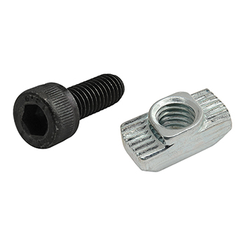 Bolt Assembly: M6 x 16.00mm Black SHCS with Standard Drop-In T-Nut - Bright Zinc (75-3595)