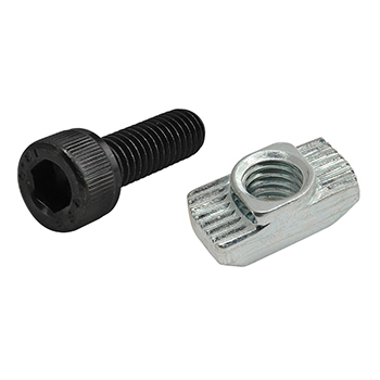 Bolt Assembly: M6 x 18.00mm Black SHCS with Standard Drop-In T-Nut - Bright Zinc (75-3596)