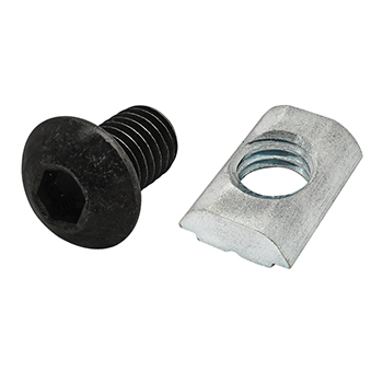 Bolt Assembly: M8 x 12.00mm Black BHSCS with Self-Aligning Roll-In T-Nut - Bright Zinc (75-3615)