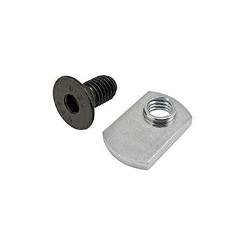 Bolt Assembly: M8 x 16.00mm Black FHSCS with Slide-In Economy T-Nut - Offset Thread - Bright Zinc (75-3618)