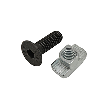 Bolt Assembly: M6 x 18.00mm Black FHSCS with Standard Drop-In T-Nut - Bright Zinc (75-3628)