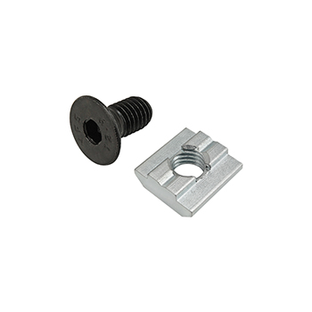 Bolt Assembly: M8 x 16.00mm Black FHSCS with Self-Aligning Slide-In T-Nut - Bright Zinc (75-3629)