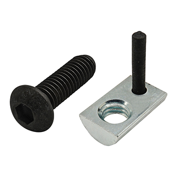 Bolt Assembly: M6 x 20.00mm Black BHSCS with Roll-In T-Nut with Flex Handle - Bright Zinc (75-3640)