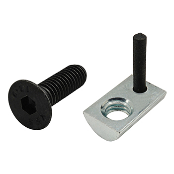 Bolt Assembly: M6 x 20.00mm Black FHSCS with Roll-In T-Nut with Flex Handle - Bright Zinc (75-3644)