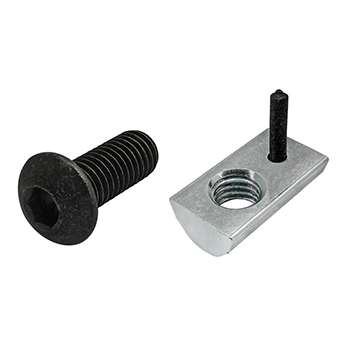 Bolt Assembly: M8 x 20.00mm Black BHSCS and Roll-In T-Nut with Flex Handle - Bright Zinc (75-3648)