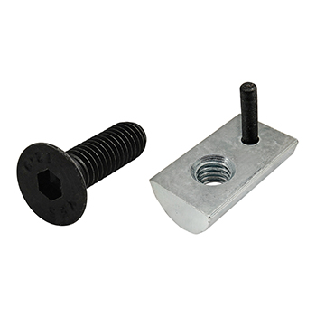 Bolt Assembly: M6 x 20.00mm Black FHSCS with Roll-In T-Nut with Flex Handle - Bright Zinc (75-3654)